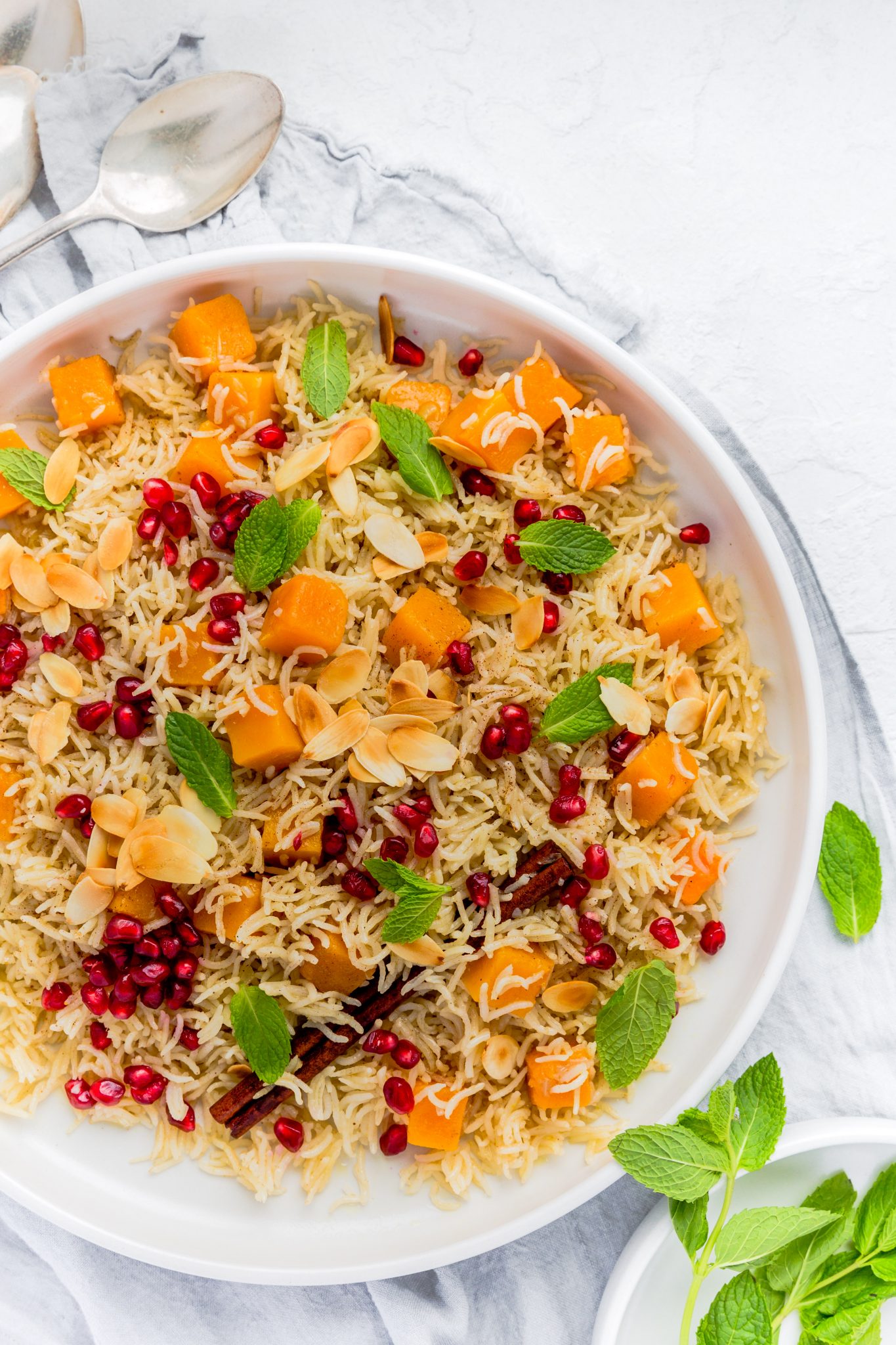 Pumpkin Pilaf with Almonds, Pomegranate & Mint - Food Love Collective